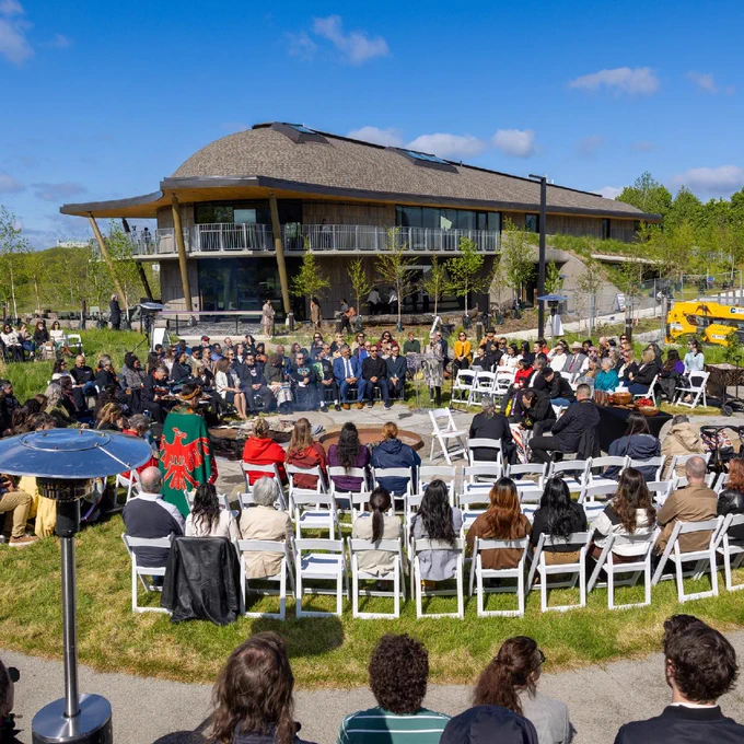 The opening ceremony for Indigenous House was held in the Gathering Circle under a clear and sunny sky.