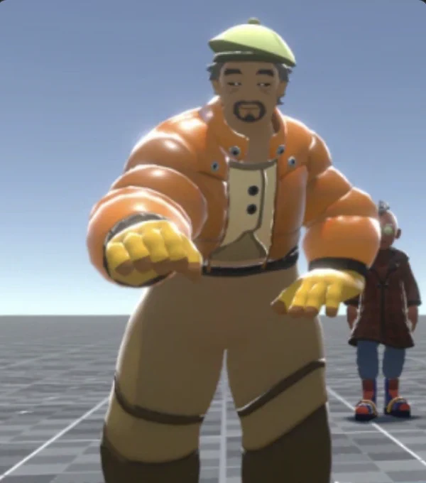 Screenshot from Young Suns of El Ojo with too-large proportions reaching toward the camera.
