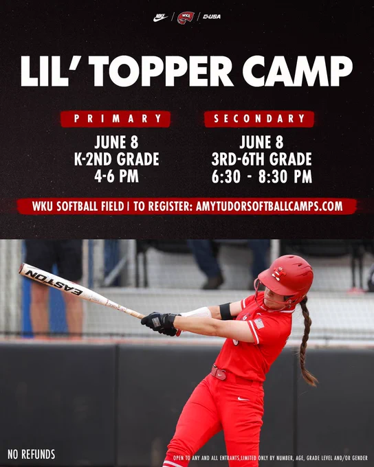 Little Topper Camp, June 8, 4-6 for kinder-2nd grade, 4:30-6:30 for 3rd-6th grade.