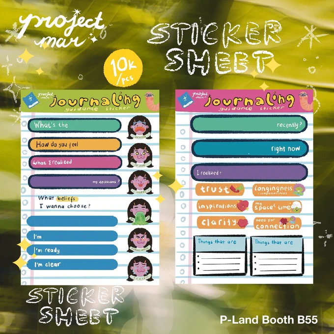 Sticker Sheet dengan dua desain sebagai Journaling Guidance Sticker, utk penuntun kalo bingung nulis apa pas journaling