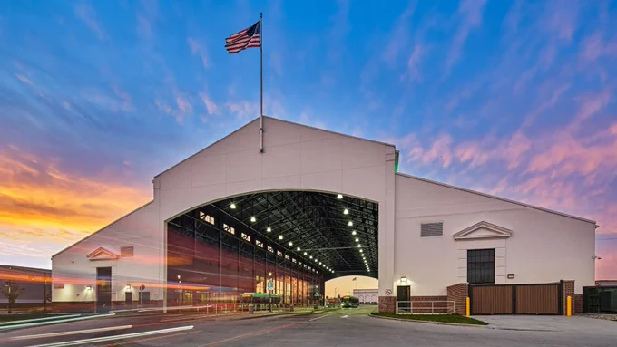 Photo of the Jason Hargrove Transit Center (former Michigan State Fair Dairy Cattle Building) by NORR.