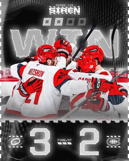 The Canes beat the Canadiens 3-2 in overtime 