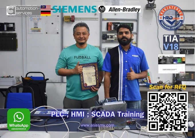 Client Trust & Industry Scale

A top methanol production company in Labuan entrusted us with their upskilling needs — and we delivered a full 10-day training program focused on PLC, HMI, and SCADA.

Week 1: Siemens S7-1200 PLC, TIA Portal V18, KTP400 HMI, and Sinamics G120 — progressing from foundational to advanced hardware-based programming.

Week 2: Allen-Bradley RSLogix 5000 with CompactLogix & ControlLogix platforms, covering ladder logic, analog I/O, function blocks, and full HMI integration.

Our sessions are conducted fully face-to-face, with real PLC hardware, wiring tools, and no simulations. Just job-ready, practical skills.

HRDCorp claimable for 2 pax and above.
Request quotation: https://www.asasmy.com/request-quotation.html

WhatsApp for inquiry:  60102443914

#PLCTraining #SCADATraining #AutomationEngineer #AllenBradleyPLC #SiemensPLC #HMIProgramming #RSLogix5000 #TIA18 #ControlLogix #CompactLogix #KTP400HMI #SinamicsG120 #FunctionBlock #AnalogIO #EngineeringTraining #I