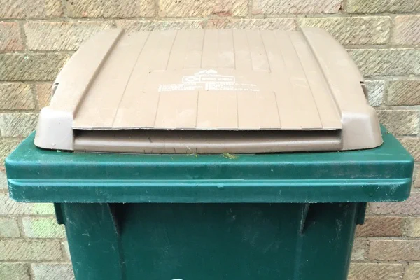 brown lidded garden waste bin