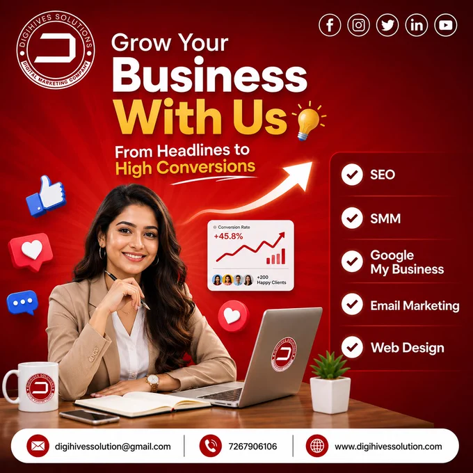 🚀 Grow Your Business with Digihives Solutions.✅ 💻✨

Your brand deserves powerful digital growth strategies that deliver real results 📈🔥

✨ Our Expertise:
✔️ SEO (Search Engine Optimization)
✔️ Social Media Marketing
✔️ Google Business Optimization
✔️ Website Design & Development
✔️ Paid Ads & Lead Generation

💡 Smart Marketing   Creative Strategy = More Leads & Better Growth 🚀

📈 Take your business to the next level with result-driven marketing! Reach out to us today!

📍 Digihives Solutions.✅
Best Digital Marketing Company in Varanasi
SEO Company | Social Media Marketing Agency

📞 072679 06106
📩 [digihivessolution@gmail.com](mailto:digihivessolution@gmail.com)
🌐 [www.digihivessolution.com](http://www.digihivessolution.com)

#DigihivesSolutions #DigitalMarketing #SEO #SocialMediaMarketing #GoogleBusinessProfile #WebsiteDesign #LeadGeneration #PaidAds #BusinessGrowth #MarketingAgency #VaranasiBusiness #DigitalIndia #OnlineMarketing #BrandBuilding #SEOServices #CreativeAgency #