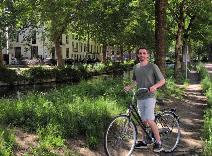 Me, with my bike, in front of a canal in Utrecht - one of the first days of Summer.