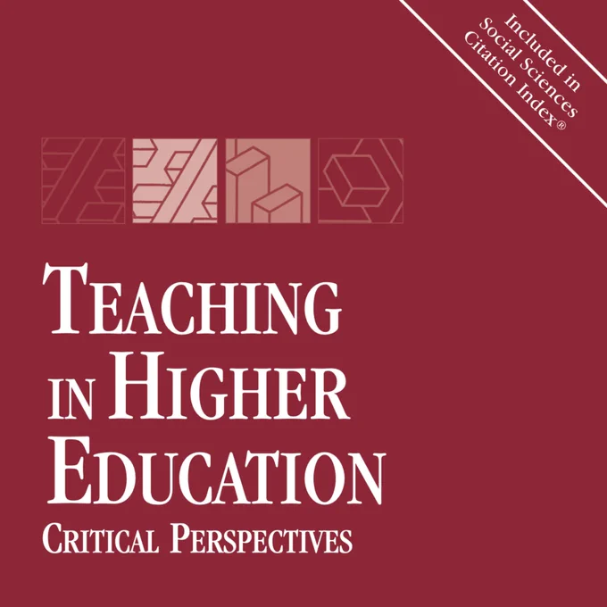 A screenshot of the cover of the journal Teaching in Higher Education: Critical Perspectives. The cover is red with a black band on the edge.