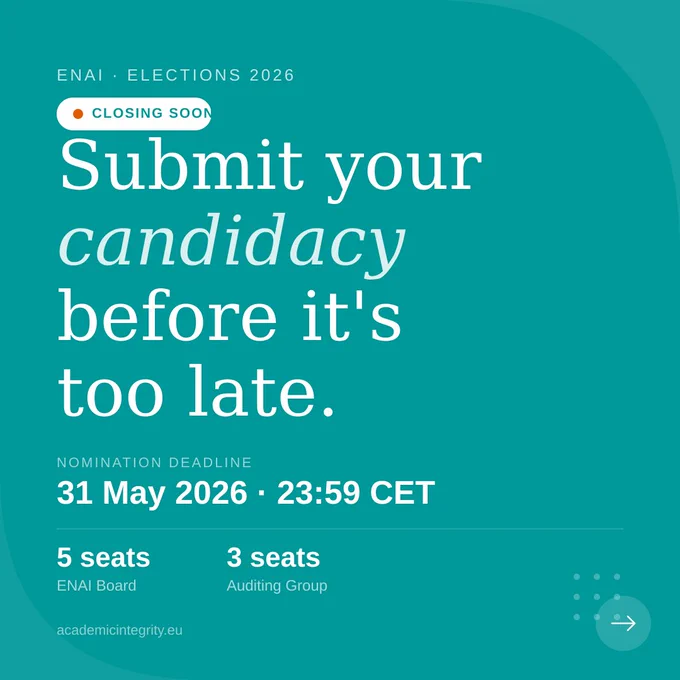 Announcement for ENAI Elections 2026 urging candidates to submit their candidacy before the deadline. Includes seat information and a closing reminder.