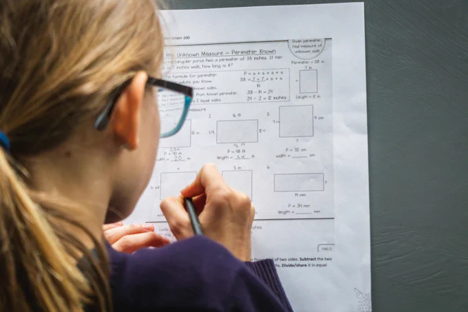 Child doing maths exercises