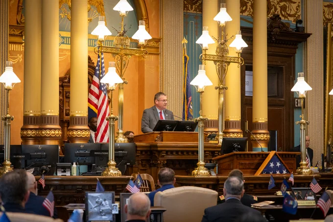 MVAA Director Terry J. Sabo speaks at the 2026 Senate Memorial Day Service Ceremony.