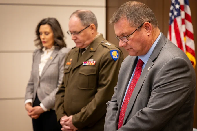 Governor Gretchen Whitmer, Adjutant General and Director of the Michigan Department of Military and Veterans Affairs, Paul D. Rogers, and MVAA Director Sabo at the 2026 Gold Star Family Luncheon.