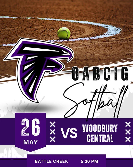 OABCIG Softball 5/26 vs Woodbury Central in Battle Creek at 5:30 PM
