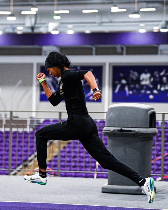 Bria Byrd bounding down the runway during practice.