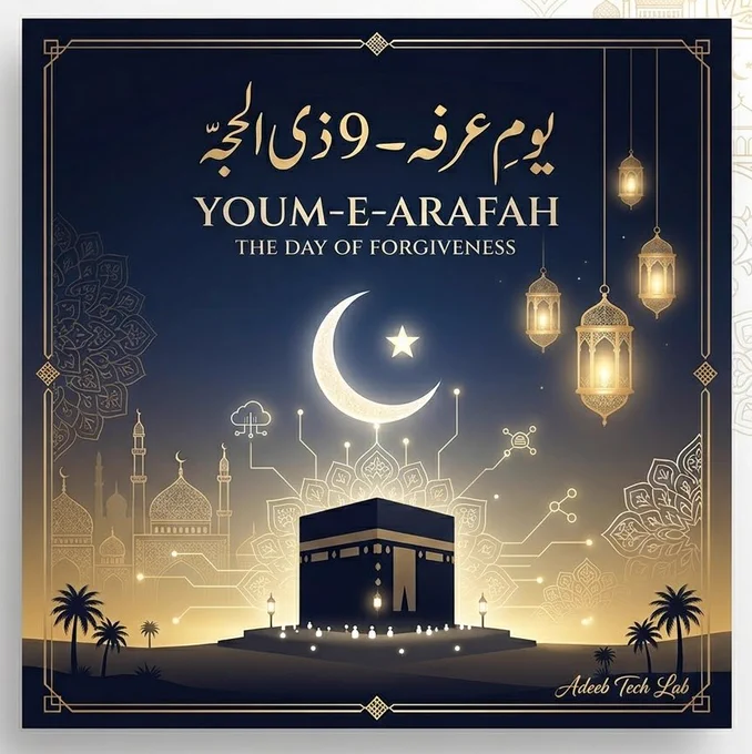🌙 Youm-e-Arafah | 9 Zil Hajj

A day of mercy, forgiveness, and endless blessings. 🤲✨

On this blessed day, may Allah accept our prayers, forgive our sins, and guide us toward success in both life and knowledge.

At Adeeb Tech Lab, we believe growth comes through both learning and faith. 💙
Remember us in your prayers and spread kindness around you.

🌟 Wishing you and your family a peaceful and blessed Youm-e-Arafah.

#YoumEArafah #9Zilhaj #AdeebTechLab #IslamicReminder #BlessedDay #Hajj #Dua #Peace #LearningAndGrowth