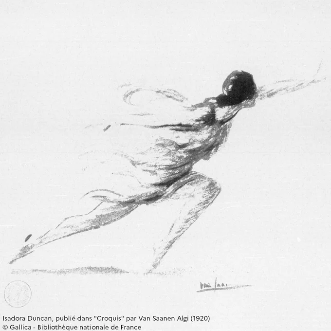 "Isadora Duncan", publié dans "Croquis" par Van Saanen Algi (1920) © Gallica - Bibliothèque nationale de France