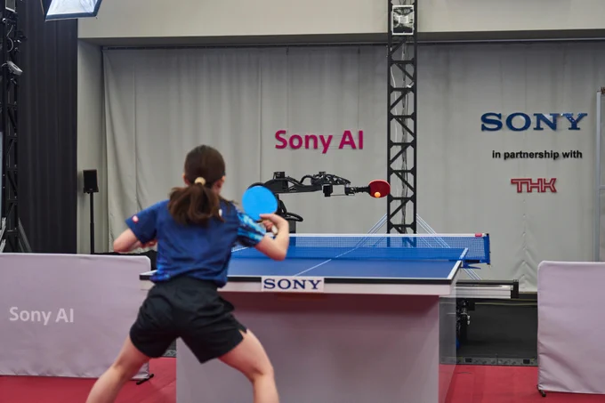 Caption: Ace fires a shot back to its human opponent, Minami Ando, during a match in April 2025
Credit Sony AI