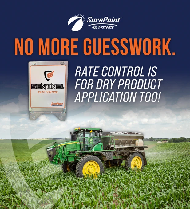 Still guessing on dry application? Broadcast spreading can lead to higher input costs and less targeted results. If you're seeing banding across your field, it's time for a system with more control that places product precisely where it's needed and reduces application errors that will affect your yield.

Sentinel™ Rate Control brings real-time monitoring and precise measurement of dry products, helping maintain accurate rates and respond to changing field conditions. Designed to work with ISOBUS displays already in your cab, Sentinel keeps control simple while delivering consistent performance.

Customize the application system for your operation and your equipment by finding a dealer near you: www.surepointag.com/dealers.

#SurePointAg #DryApplication #ApplicationSystems #PrecisionAg #AgTech #FarmEfficiency #Plant26