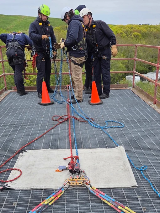 Firefighters training for rope rescue