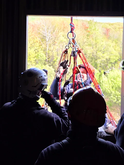 Firefighters training for rope rescue