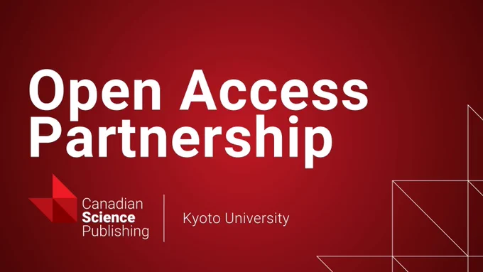 Red background with white text announcing an Open Access Partnership between Canadian Science Publishing and Kyoto University.