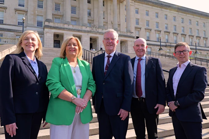 2.	Pictured are L-R Cathy Harrison, Chief Pharmaceutical Officer DoH, Jacinta Linden, Co-Director of Together for Families, Health Minister Mike Nesbitt, Paul Sweeney, Chair of the Northern Ireland Committee, The National Lottery Community Fund and Peter Toogood, Deputy Secretary, Social Care and Public Health Policy Group DoH.