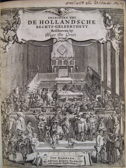 Engraved title page of Inleydinghe tot de Hollandsche rechts-gheleerdheydt (Haarlem, 1636)