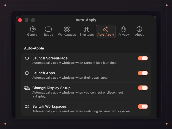 Auto-Apply settings in ScreenPlace app.