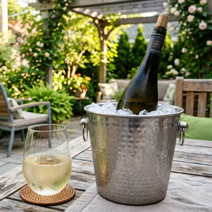 Wine in an ice bucket for summer barbecue.