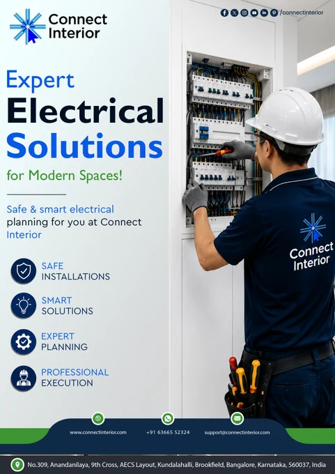 ⚡️ Expert Electrical Solutions for Modern Spaces ⚡️

Safe & smart electrical planning at Connect Interior 🏠✨

✔️ Modern Wiring
✔️ Energy Efficient Setup
✔️ Safety Focused Solutions

Power your space with reliability and style 🔌💡

📞 Book Now! - https://www.connectinterior.com/electrician 

#ConnectInterior #ElectricalSolutions #ModernInteriors #SmartWiring #EnergyEfficient #InteriorDesign #HomeSetup #SafeElectrical #ElectricalPlanning #SmartLiving