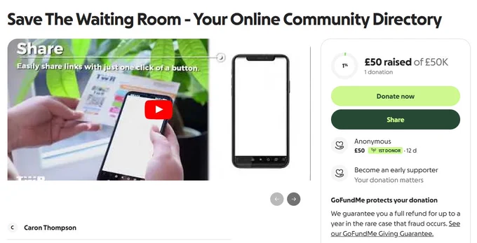 Fundraiser by Caron Thompson - Save The Waiting Room Community Directory