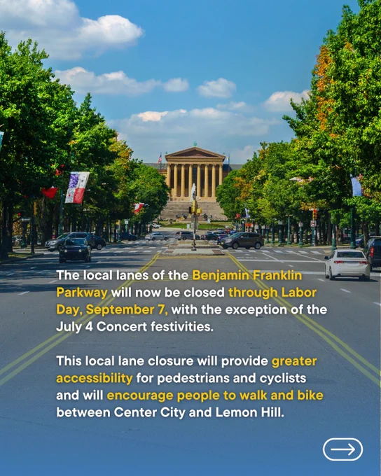 Benjamin Franklin Parkway and road closure information.