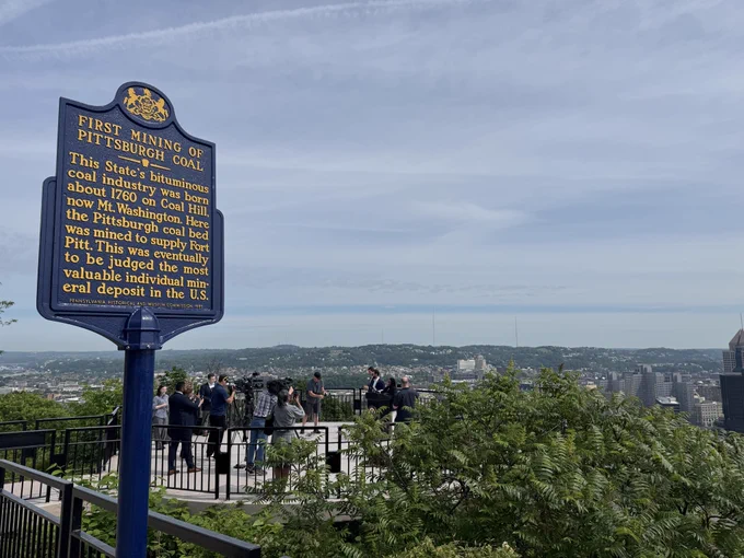 A marker for the First Mining of Pittsburgh Coal placed atop Mt. Washington in Pittsburgh.