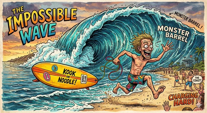“The Impossible Wave” parece aquele momento clássico do surf em que todo mundo grita “vai!”… até perceber o tamanho real da onda. 

Entre kook ou charger, existe apenas uma decisão: remar ou correr pela praia. 🤙

#Surf #MonsterBarrel #TheImpossibleWave #SurfArt #BigWave #WaveOfTheDay #SurfHumor #KookOrNoodle #ChargingHard #SurfCulture #Barrel #SurfingLife #OceanEnergy #SurfIllustration #Aloha