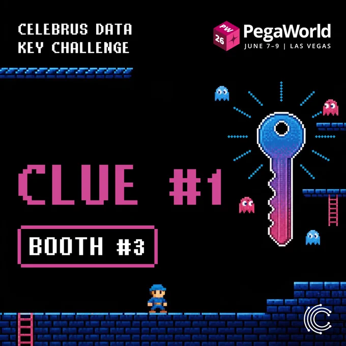 Celebrus Data Key Challenge Clue #1. Join Celebrus at PegaWorld Booth #3 to unlock your prize.