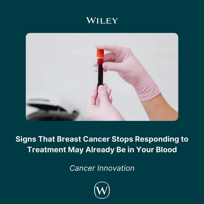 Gloved hands holding a blood sample tube against a clinical background, highlighting cancer treatment monitoring.