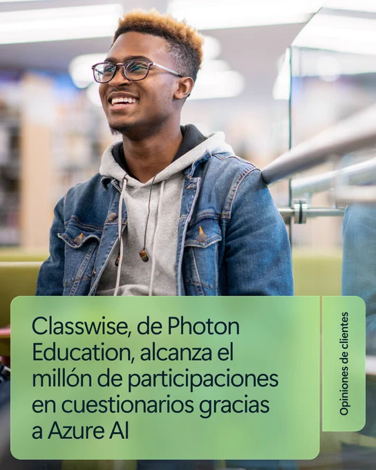El texto dice: Classwise, de Photon Education, alcanza el millón de participaciones en cuestionarios gracias a Azure AI
