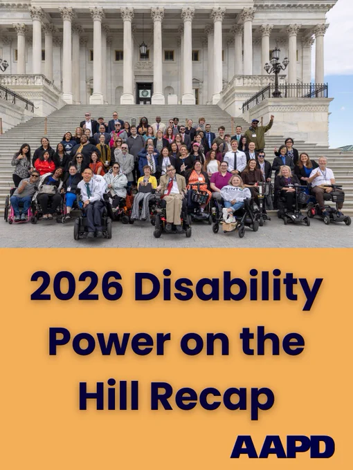 Large group of people with disabilities gathered on Capitol building steps for 2026 Disability Power on the Hill.