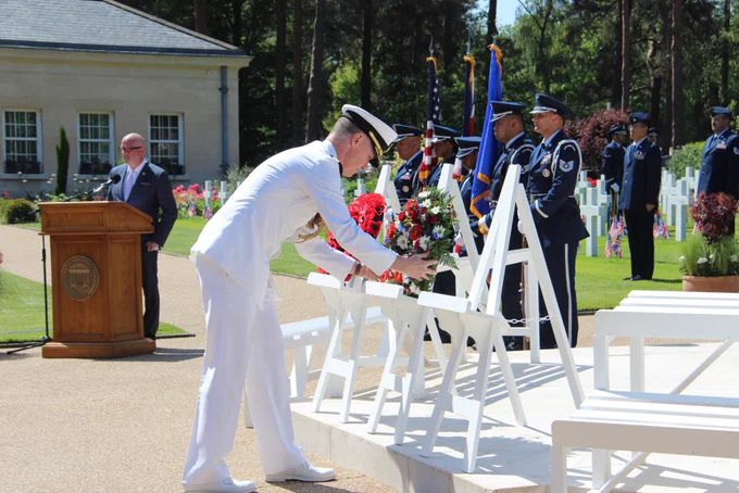 The U.S. Defense Attaché places a wreath at Brookwood American Cemetery.