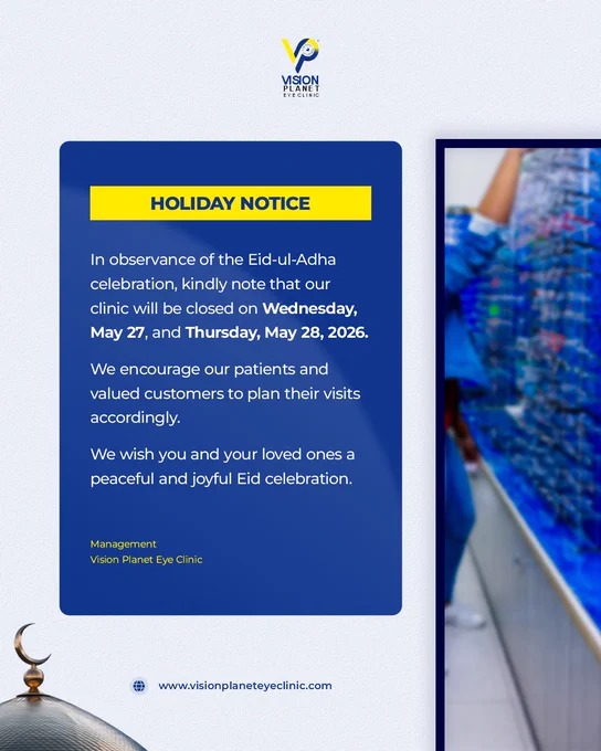 Eid ul adha, holiday notice, vision planet, eye clinic