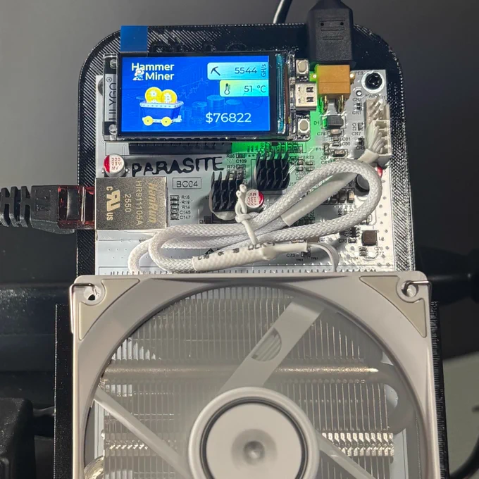 BC04 Parasite limited edition Bitcoin miner from PlebSource set up and running.