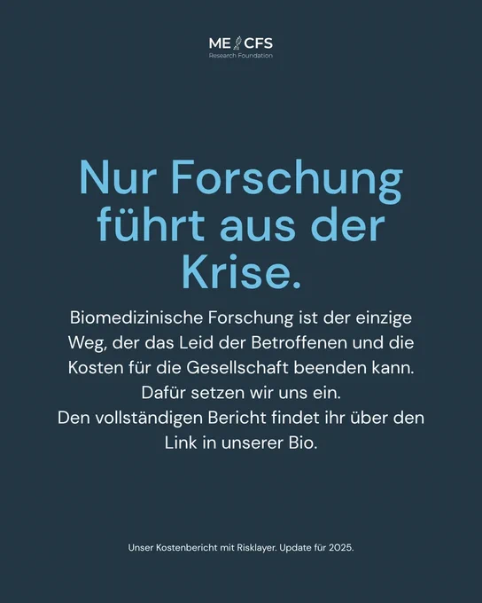 Das Bild zeigt ein Logo der ME CFS Research Foundation, einer Organisation, die biomedizinische Forschung zur Bekämpfung der Krankheit unterstützt.
