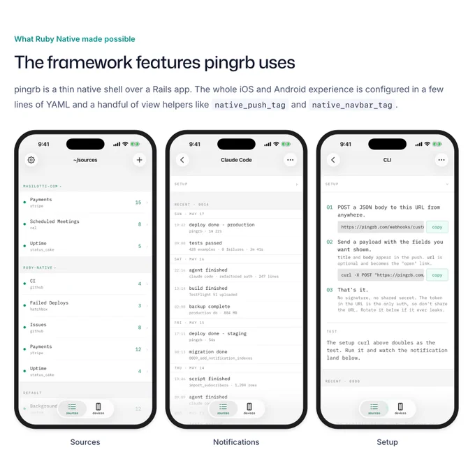 pingrb, built with Ruby Native, in the App Store and Google Play.