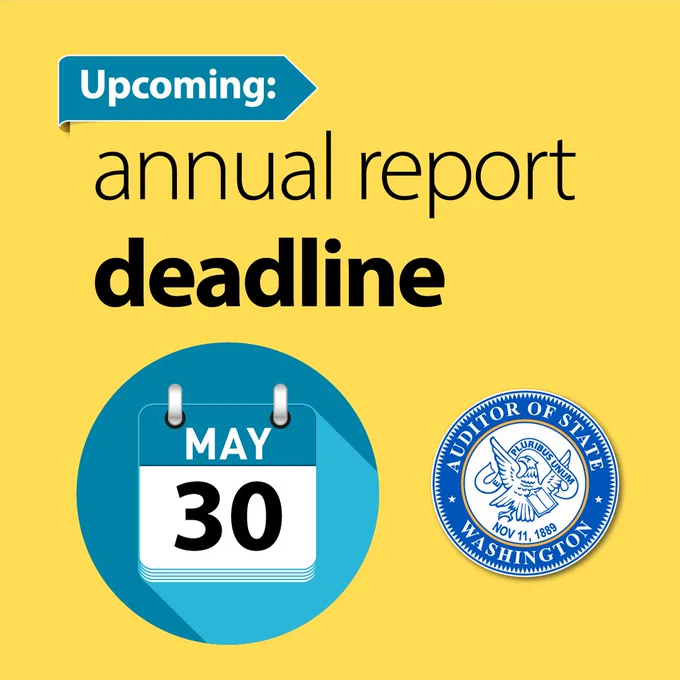 Calendar showing May 30 as the upcoming deadline for the annual report submission.