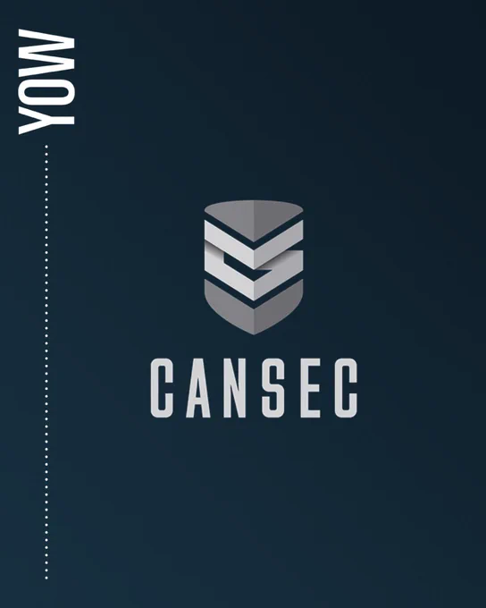 Graphique avec l’image de marque YOW sur fond bleu foncé présentant le logo CANSEC et le texte « CANSEC ».