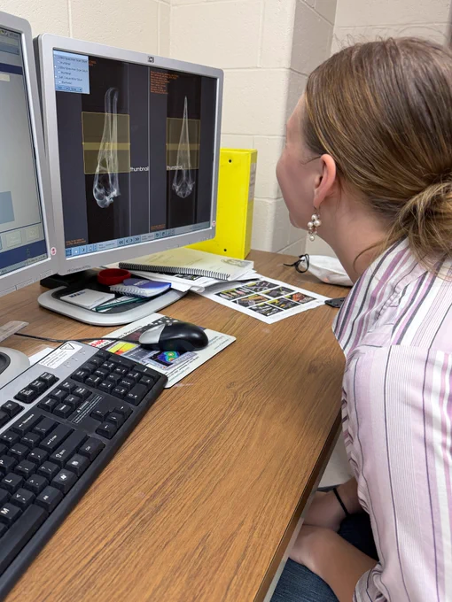 OHIO rising senior Casey Funk watches the scan of the albatross skull being set up in the scanning software.
