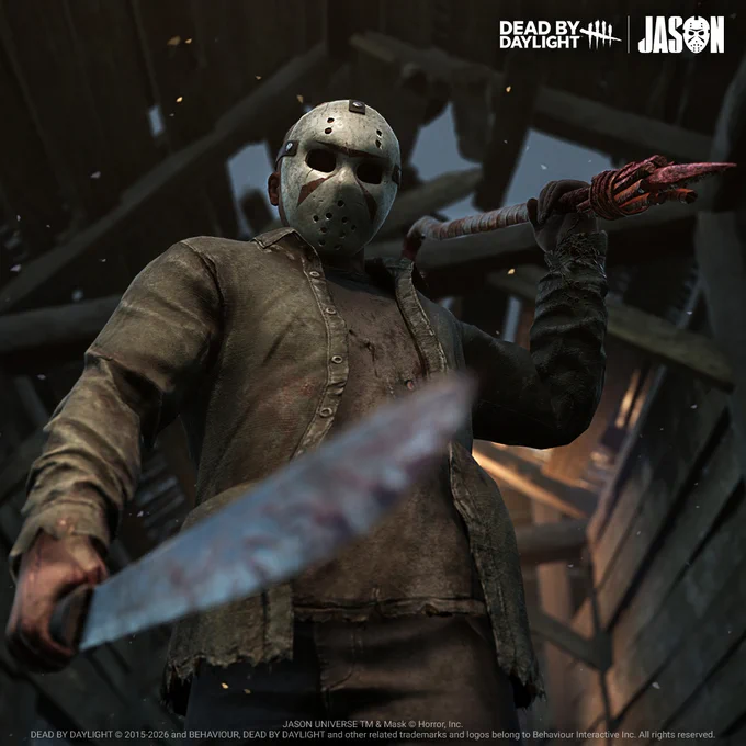 Jason holding a machete and a spike.