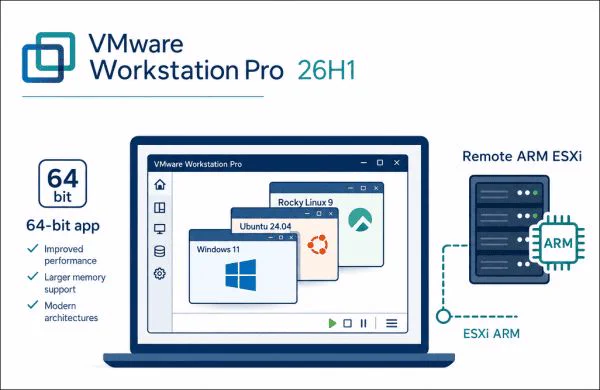 VMware Workstation Pro 26H1 is now a 64-bit application.