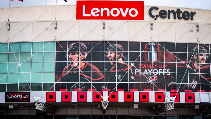 Photo of the ten warning flags outside the Lenovo Center 