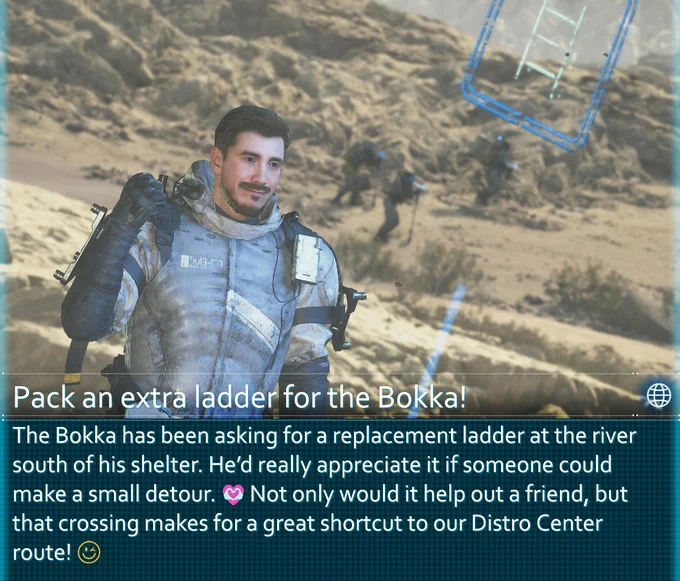 The Bokka has been asking for a replacement ladder at the river south of his shelter. He'd really appreciate it if someone could make a small detour. Not only would it help out a friend, but that crossing makes for a great shortcut to our Distro Center route!