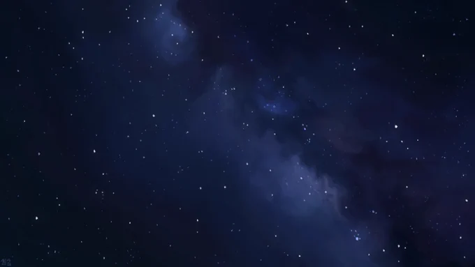A digital painting of a starry night sky, with the Milky Way diagonally crossing the frame. The sky is full of stars, dark blue, and the Milky Way starkly detaches against it, glowing around dark dust clouds.